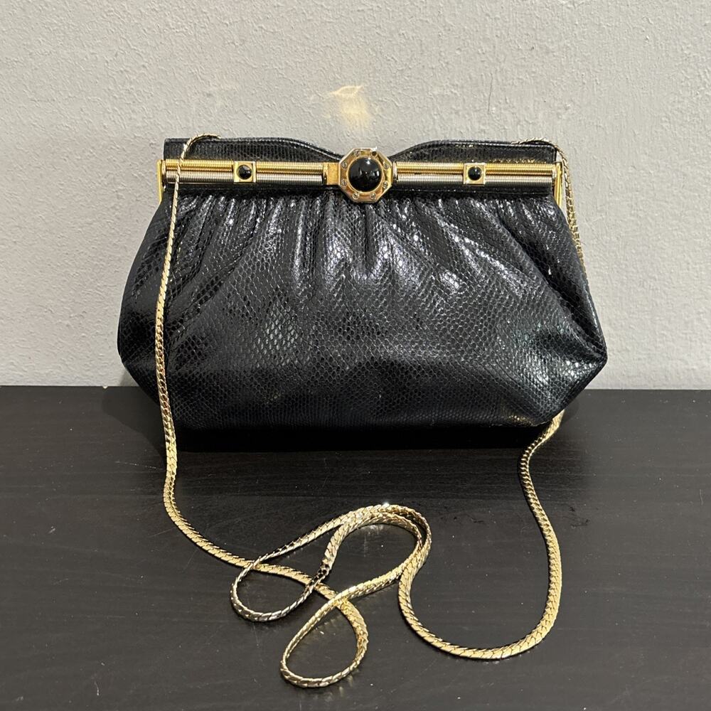 Vintage FINESSE LA MODEL Python Black Leather Convertible Bag Clutch **READ DESC